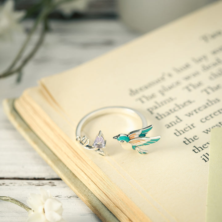 Silver Hummingbird Open Ring