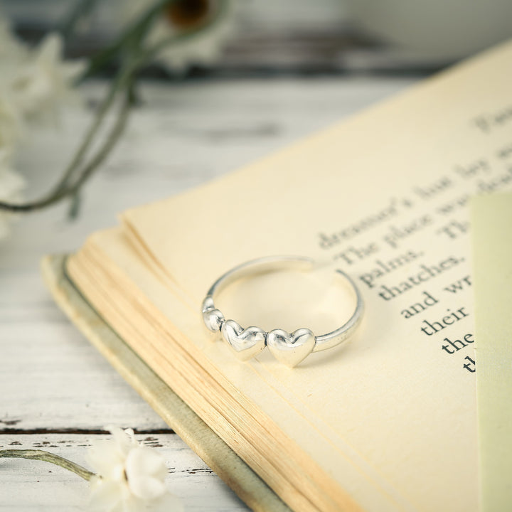 Silver Three Heart Ring