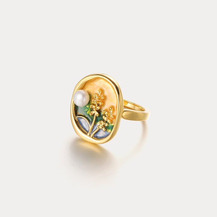 Country Cornfield Gold Oil Painting Ring