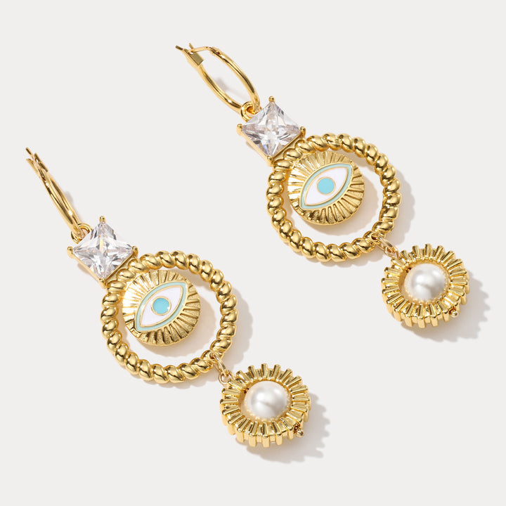 Devil Eye Pearl Gold Earrings