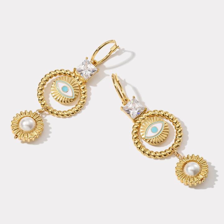 Evil Eye Pearl Diamond Earrings