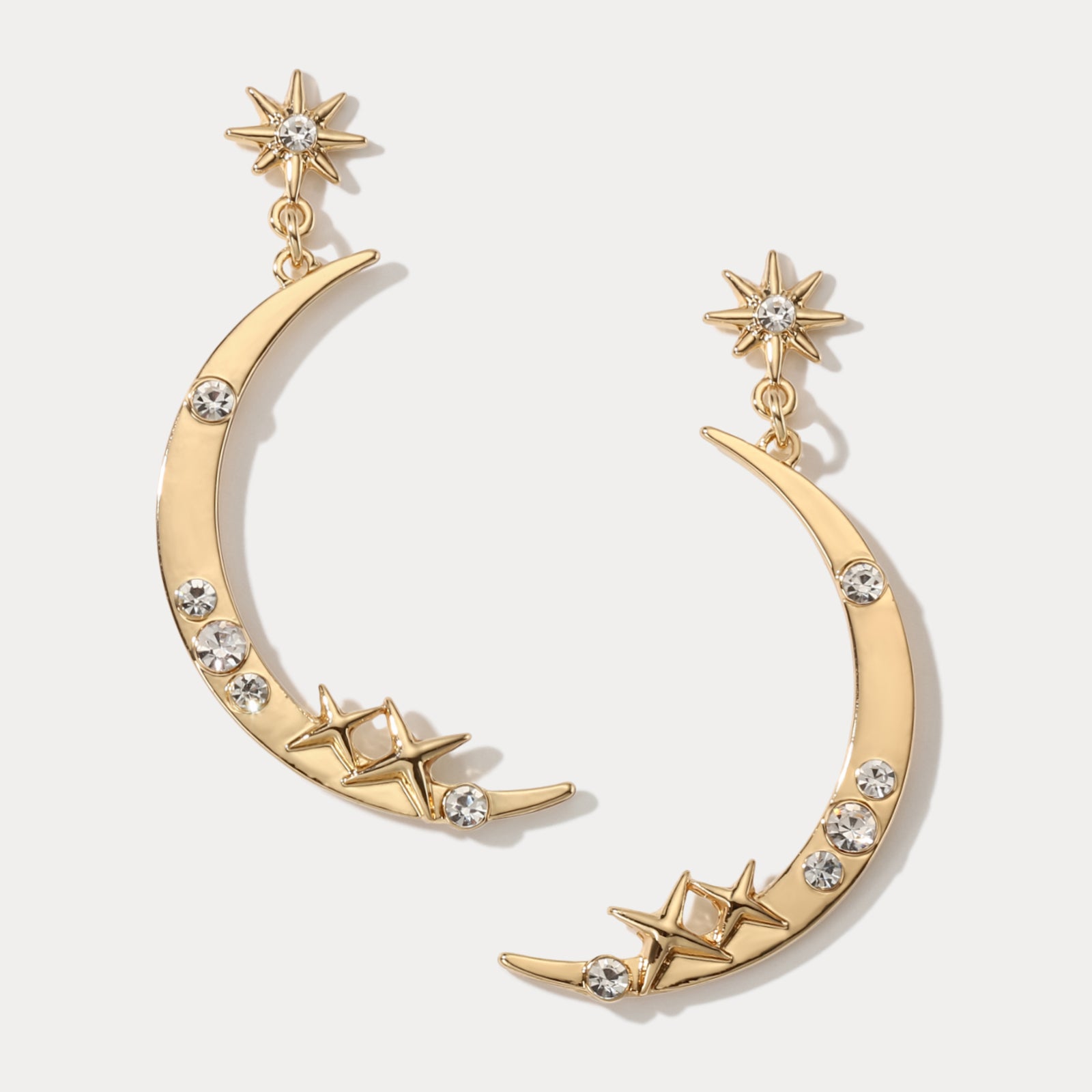 Selenichast Moon Star Diamond Stud Earrings