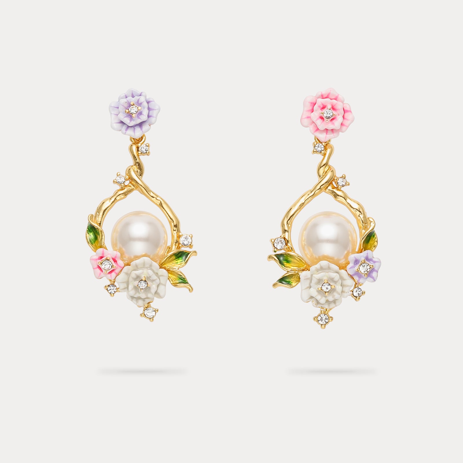 Wild Rose Dangle Gold Earrings 18k