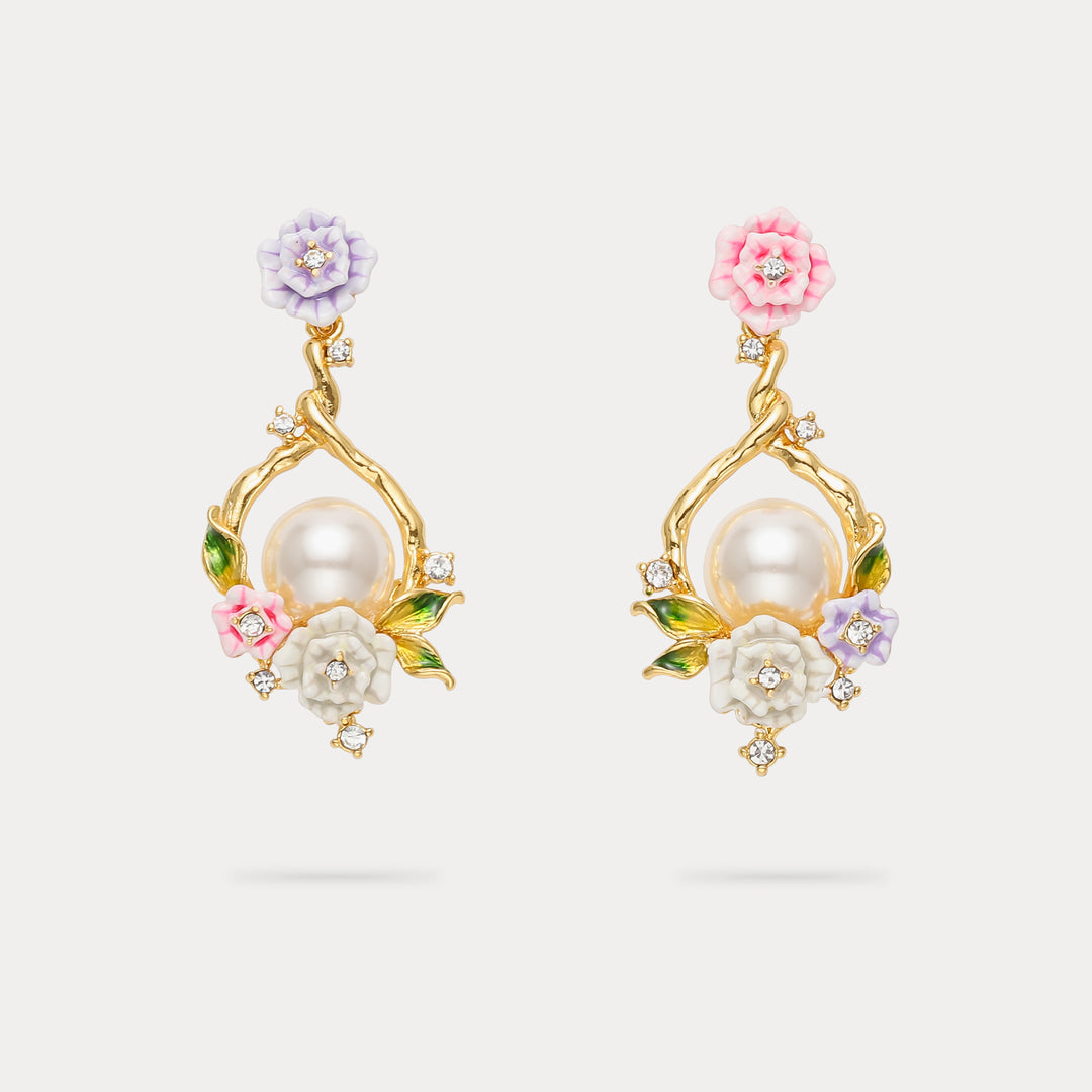 Wild Rose Dangle Gold Earrings 18k