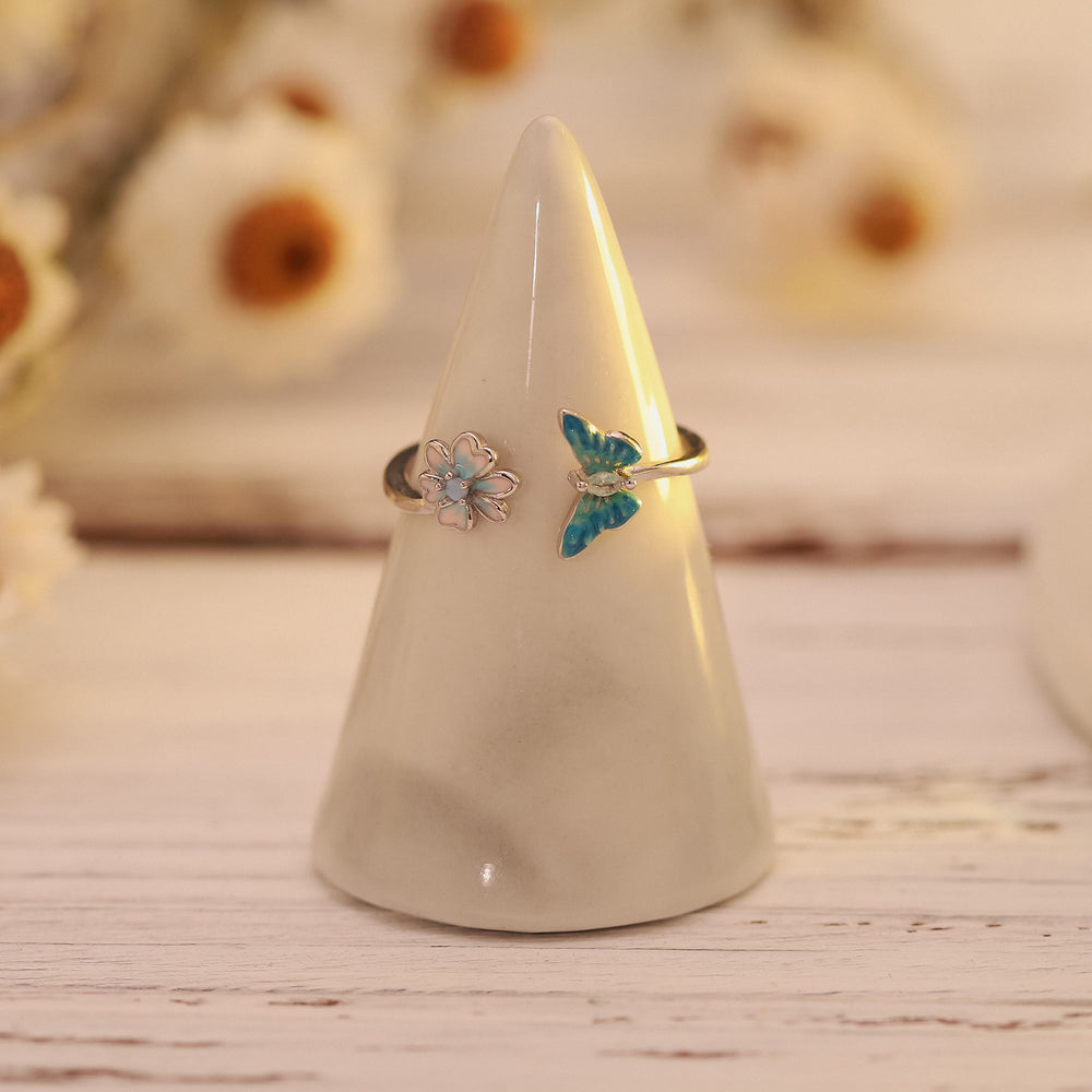 Sterling Silver Flower Butterfly Ring