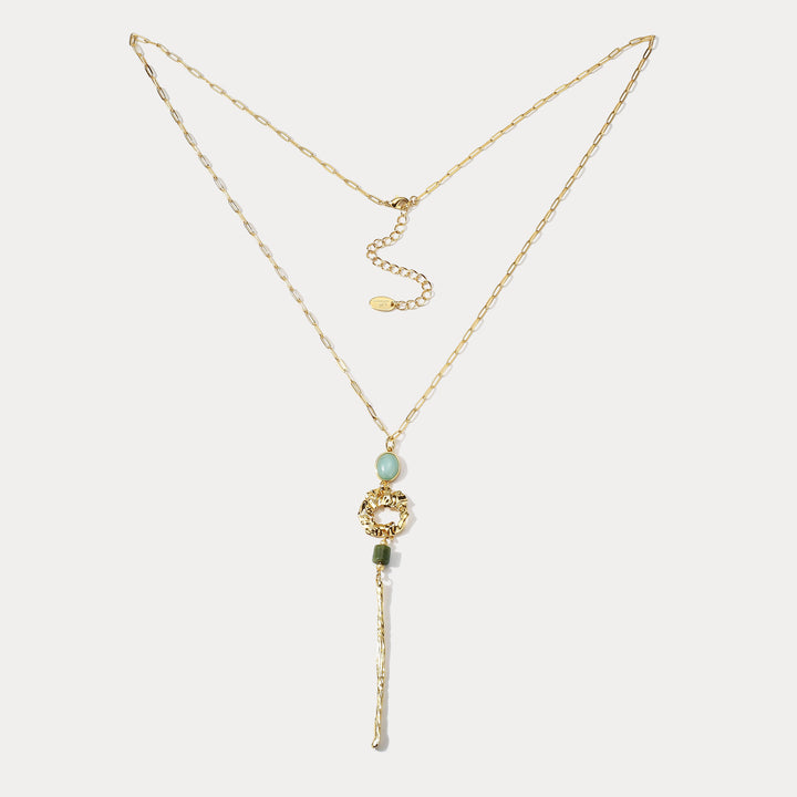 Green Gemstone Long Chain Necklace