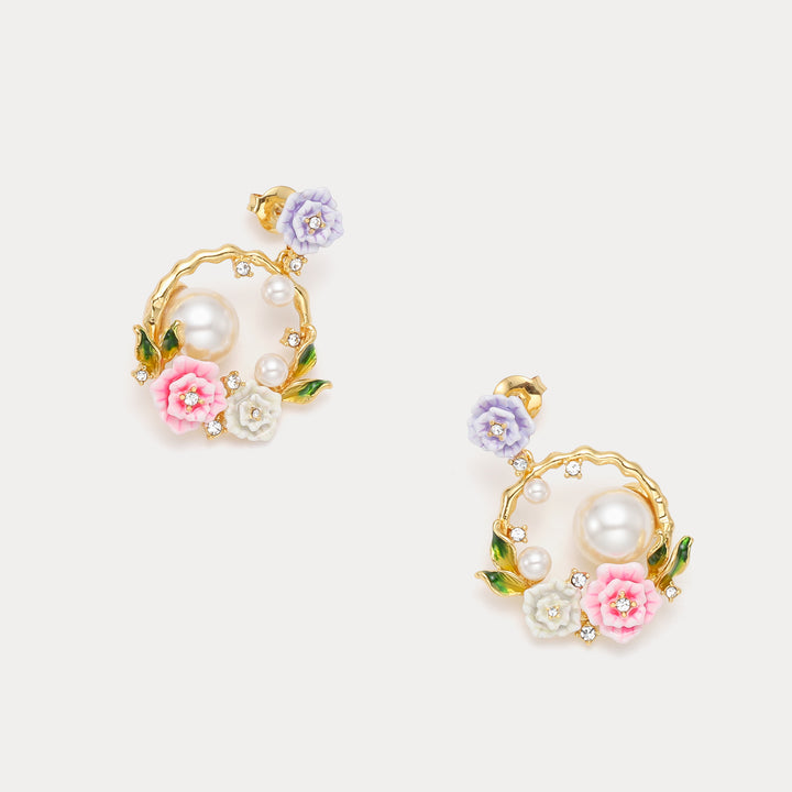 Wild Rose Garland Enamel Earrings