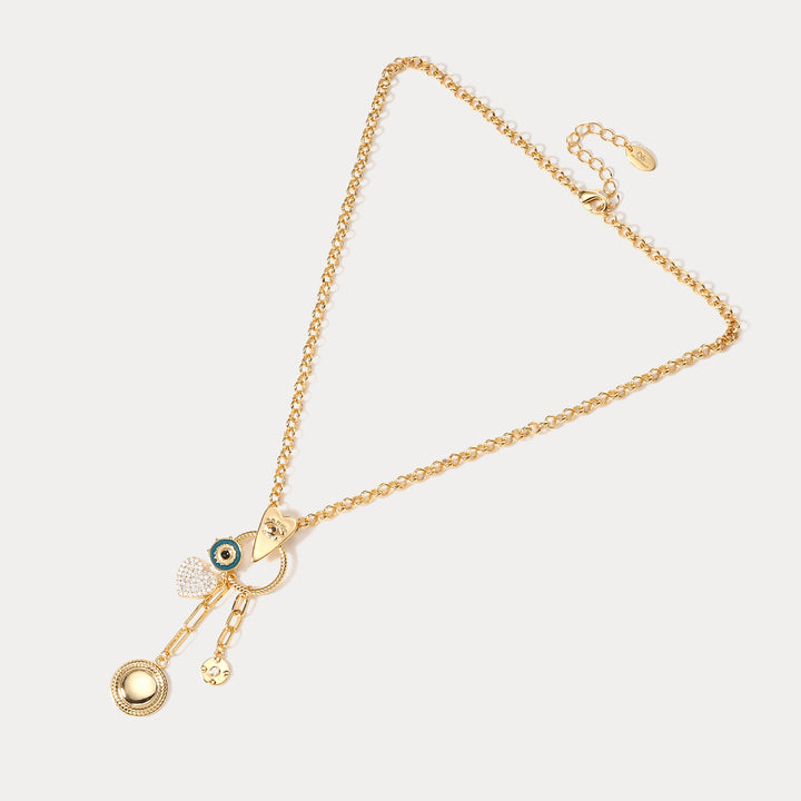 Evil Eye Heart Fashion Sweater Necklace