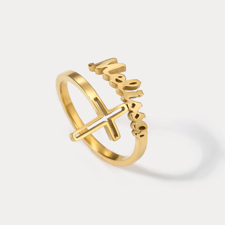 Customized Name Cross Ring