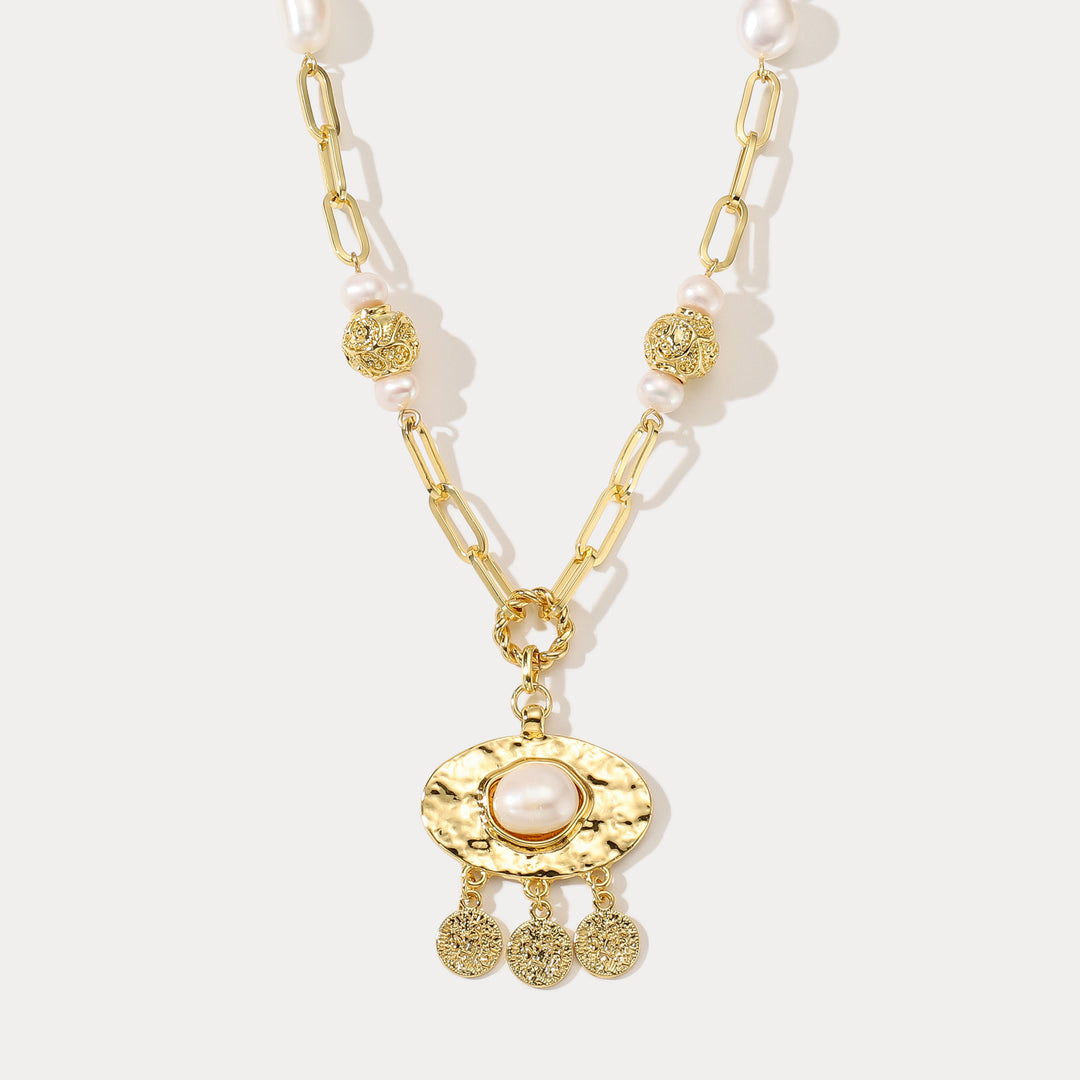 Selenichast Evil Eye Pearl Chain Necklace