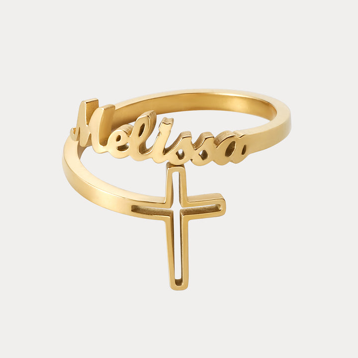 Custom Name Cross Open Ring
