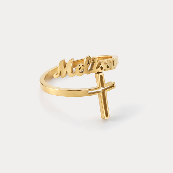 Selenichast Custom Name Cross Ring