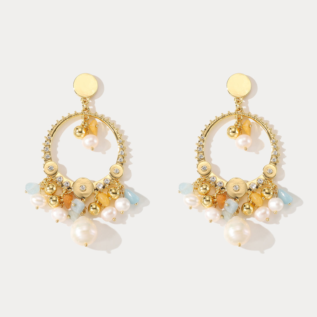 Selenichast Sparkly Pearl Hoop Earrings