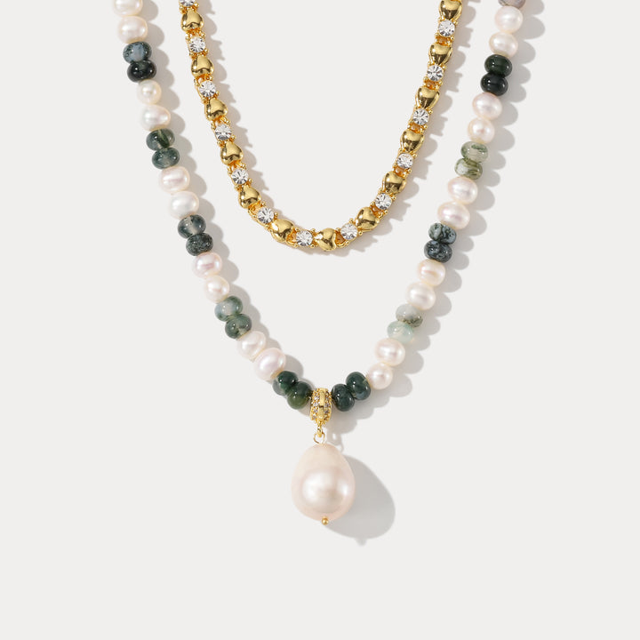 Selenichast Turquoise Pearl Layered Necklace
