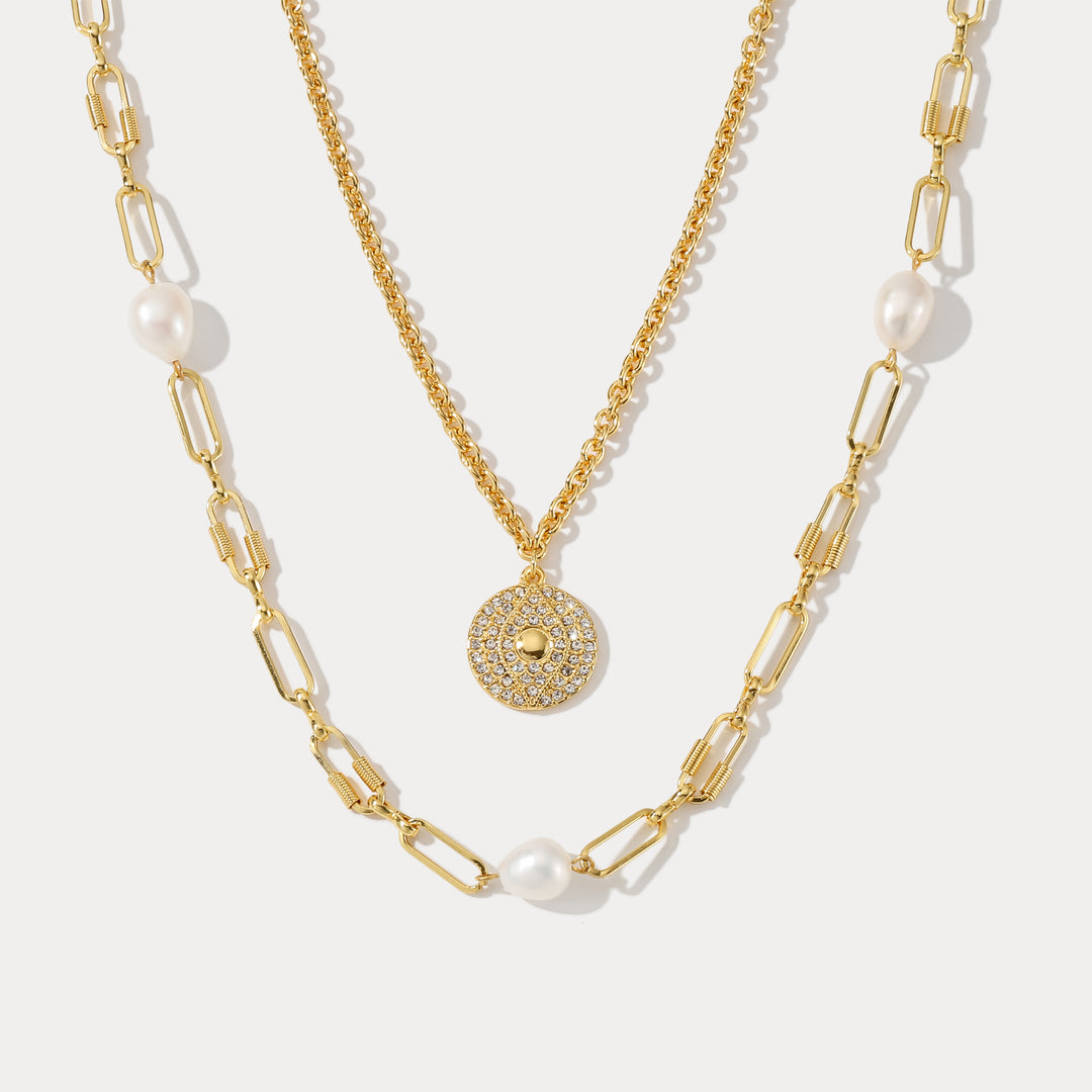 Selenichast Evil Eye Pearl Layered Necklace