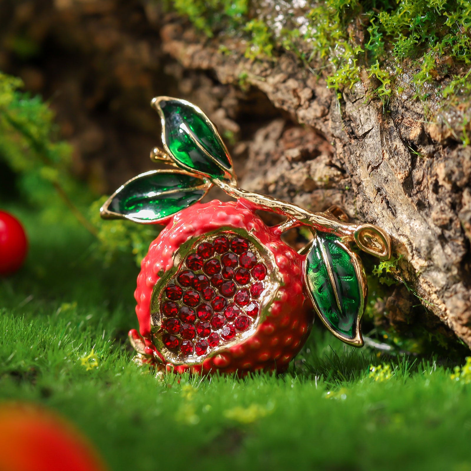 Pomegranate Enamel Brooch Nature Jewelry