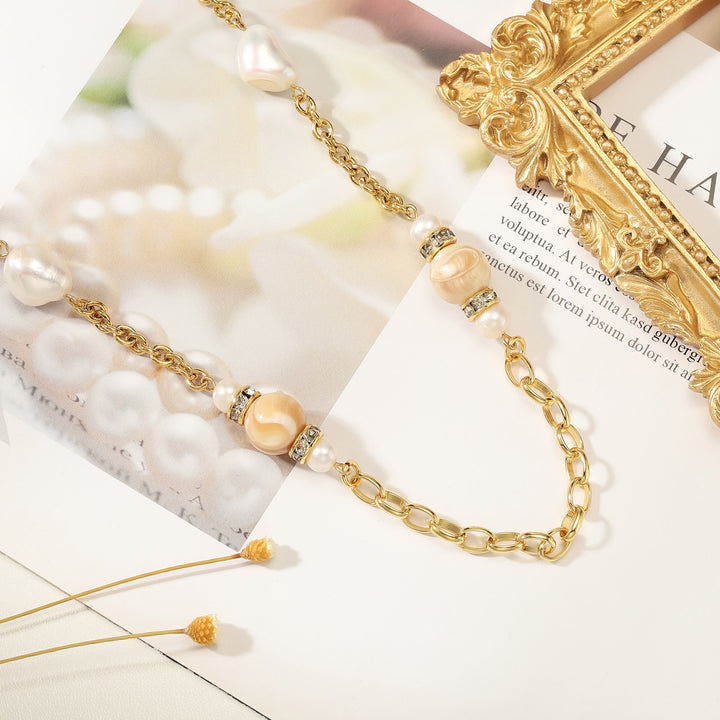 Pearl Beads Station 18k Gold Necklace