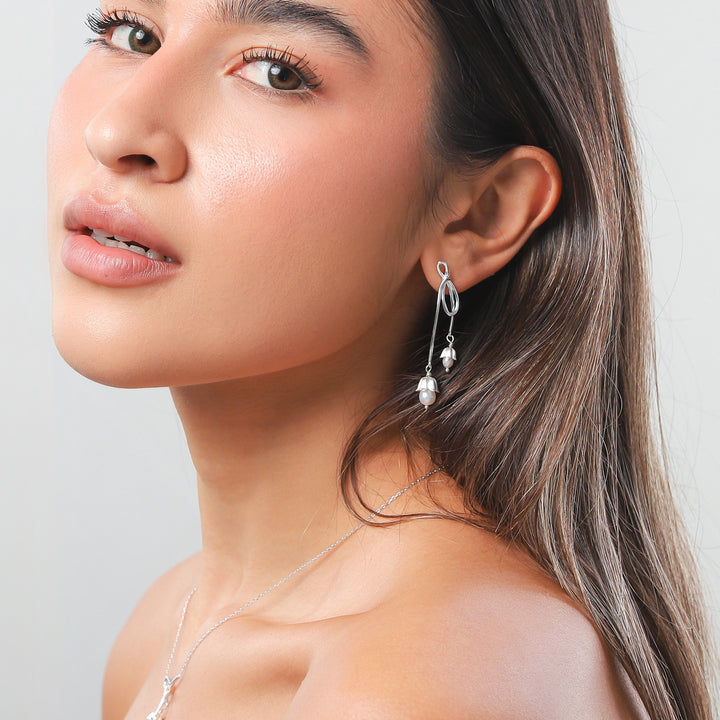 Silver Lily Of The Valley Bow Dainty Earrings