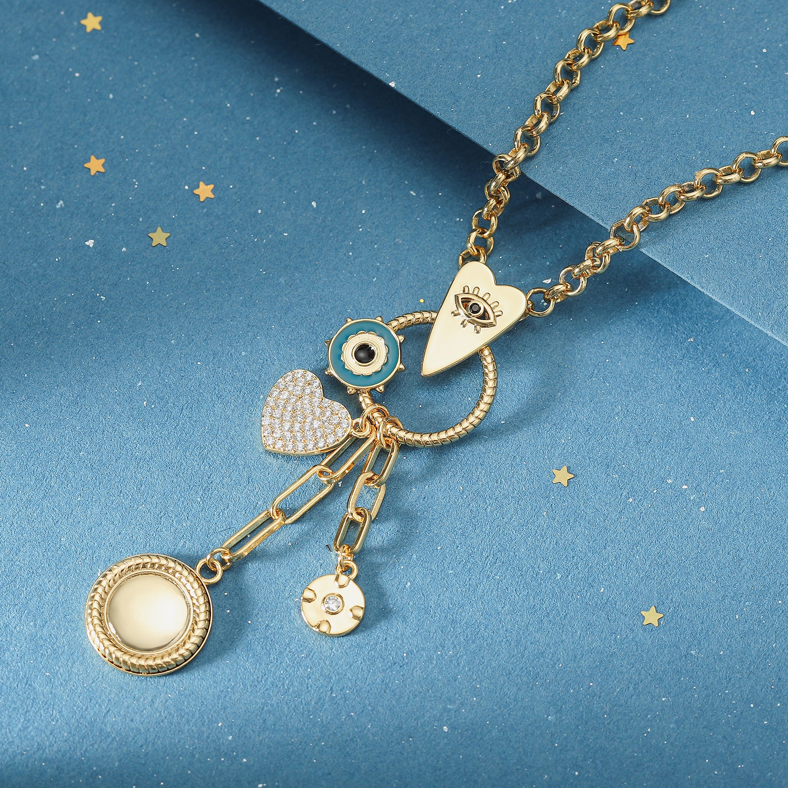 Evil Eye Heart Gold Necklace 18k