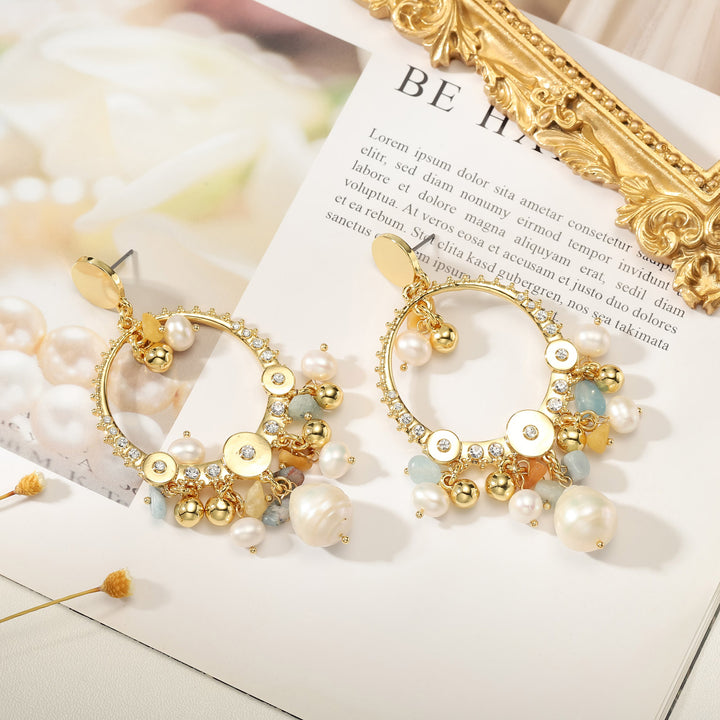 Sparkly Pearl Hoop Earrings Anniversary Jewelry Gift for Her