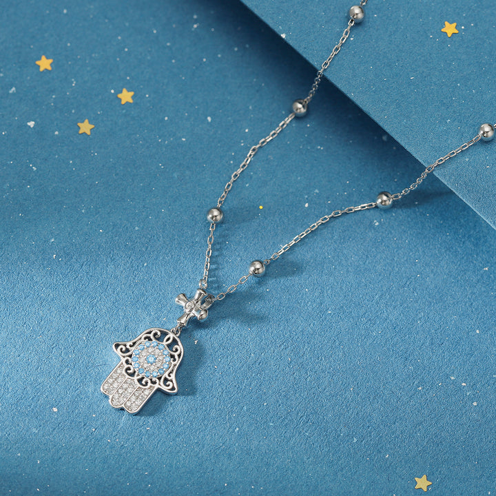 Silver Hamsa Hand Cross Necklace