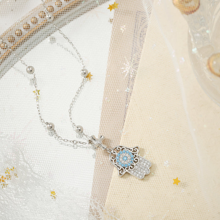 Silver Hamsa Hand Beads Necklace