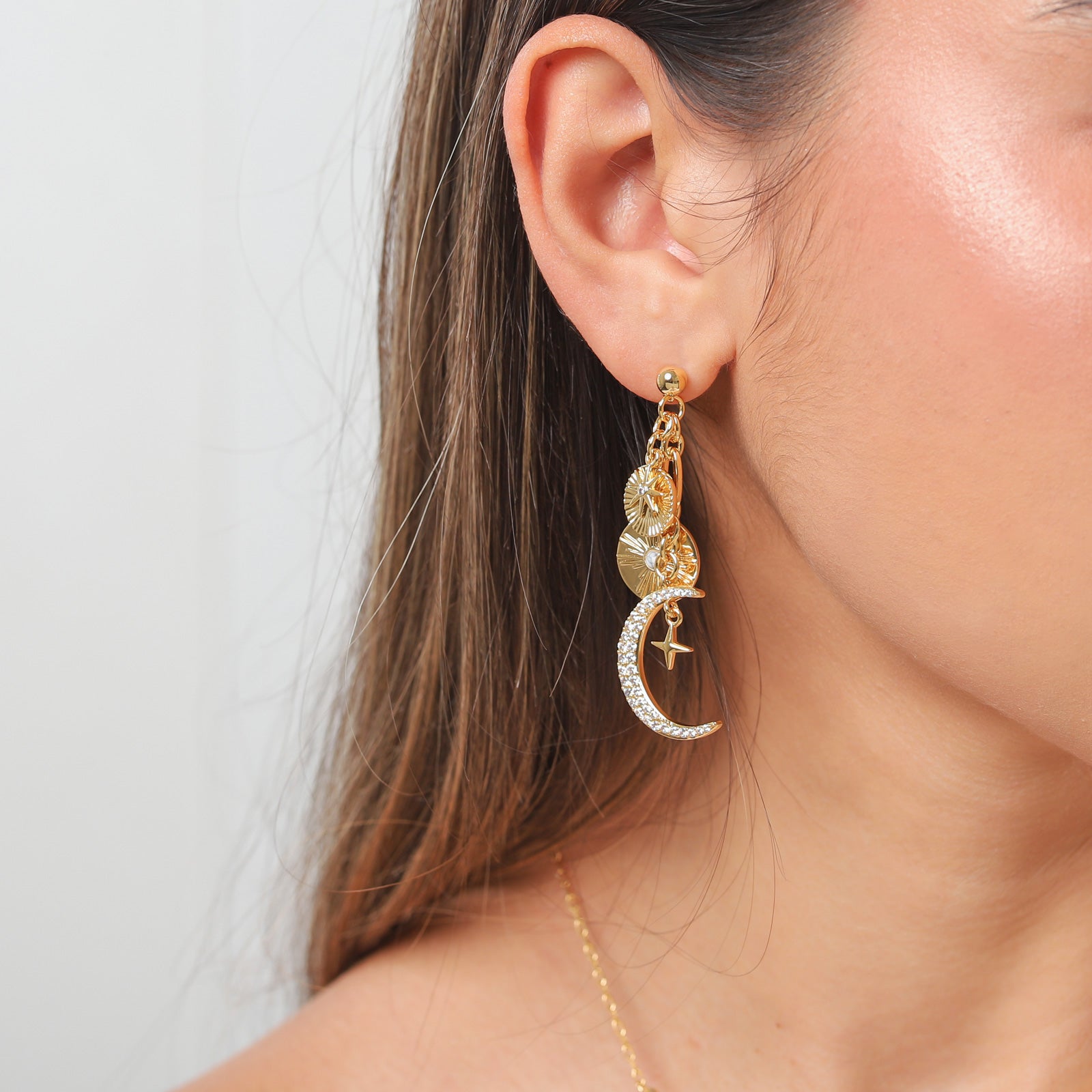 Moon Star Gold Earrings for Women