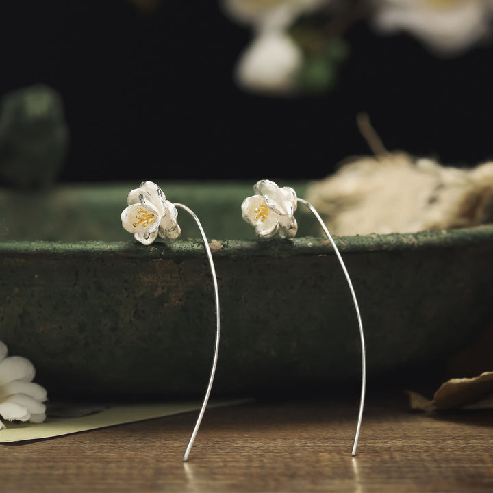 Camellia Hook Silver Earrings