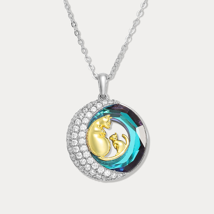 Selenichast Cat Mom & Moonlit Kitten Necklace
