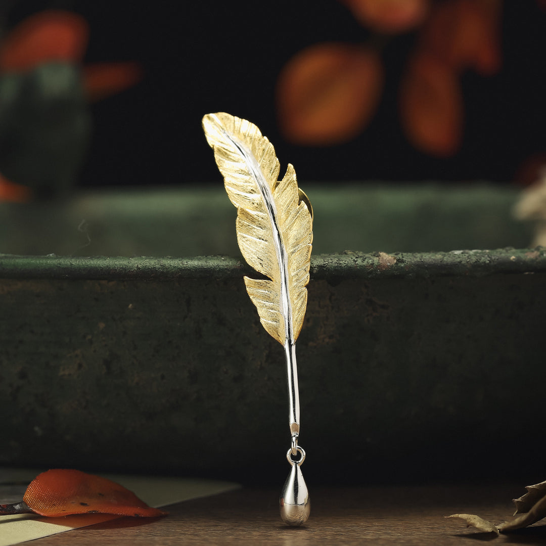 Vintage Feather 18k Gold on Silver Brooch