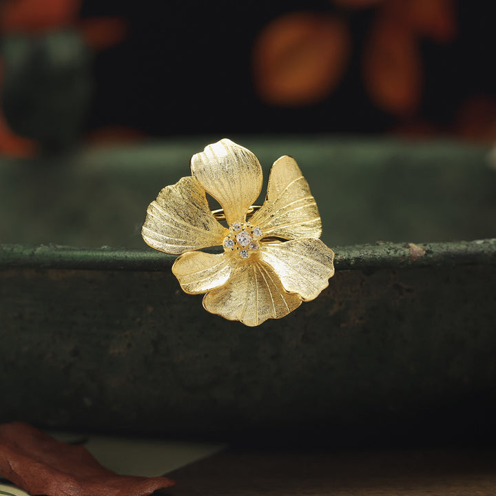 Golden Peony Open Ring