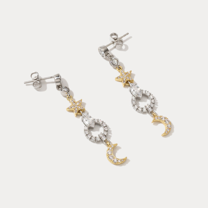 Moon Star Pearl Dangle Earrings