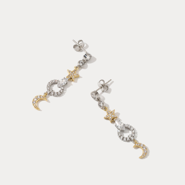 Moon Star Pearl Zircon Earrings