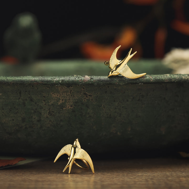 Flying Swallow Gold Ear Cuffs