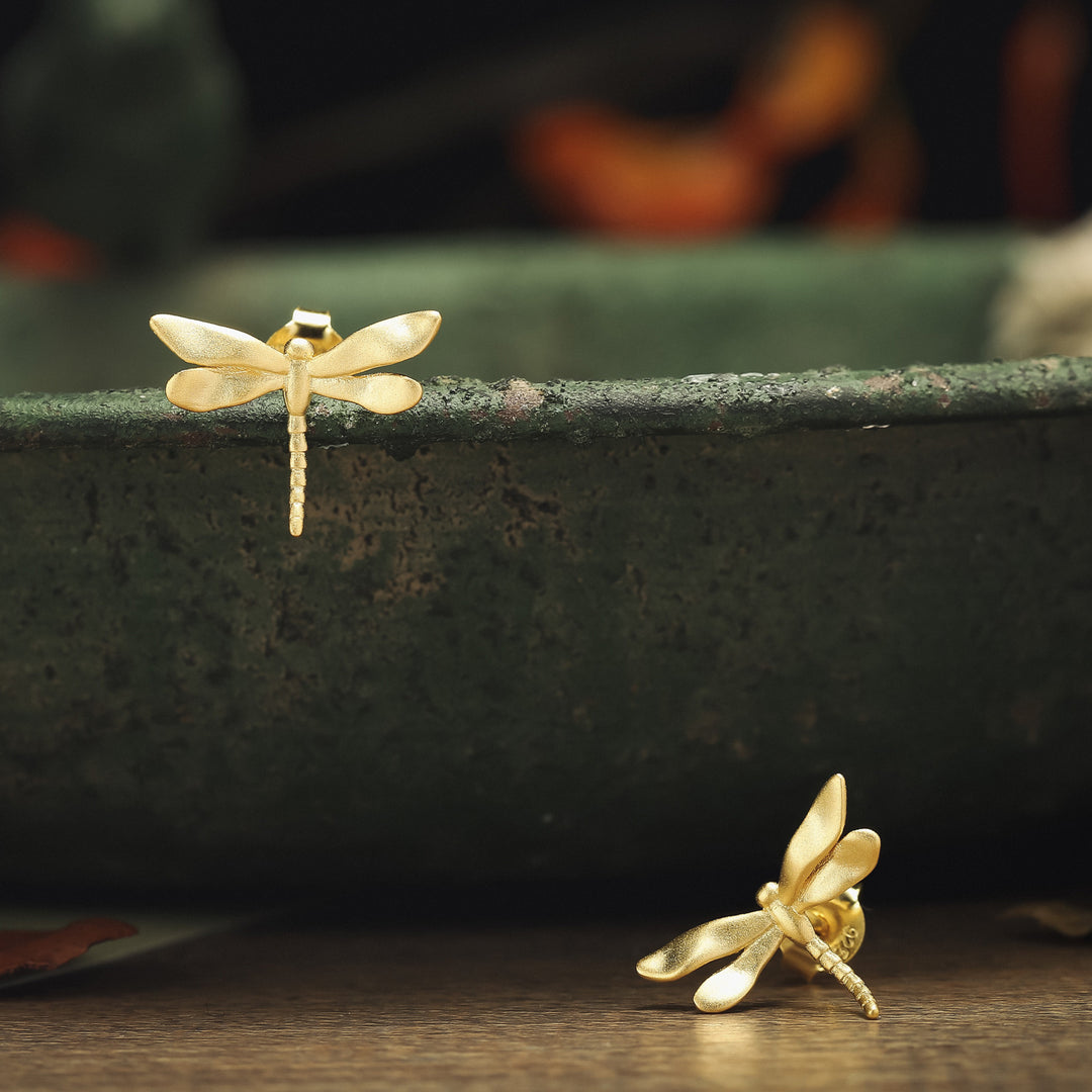 Golden Dragonfly Stud Earrings