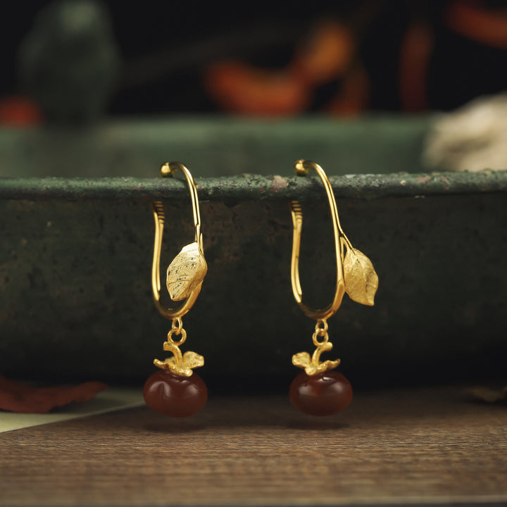 Wishful Persimmon Gold Dangling Earhooks