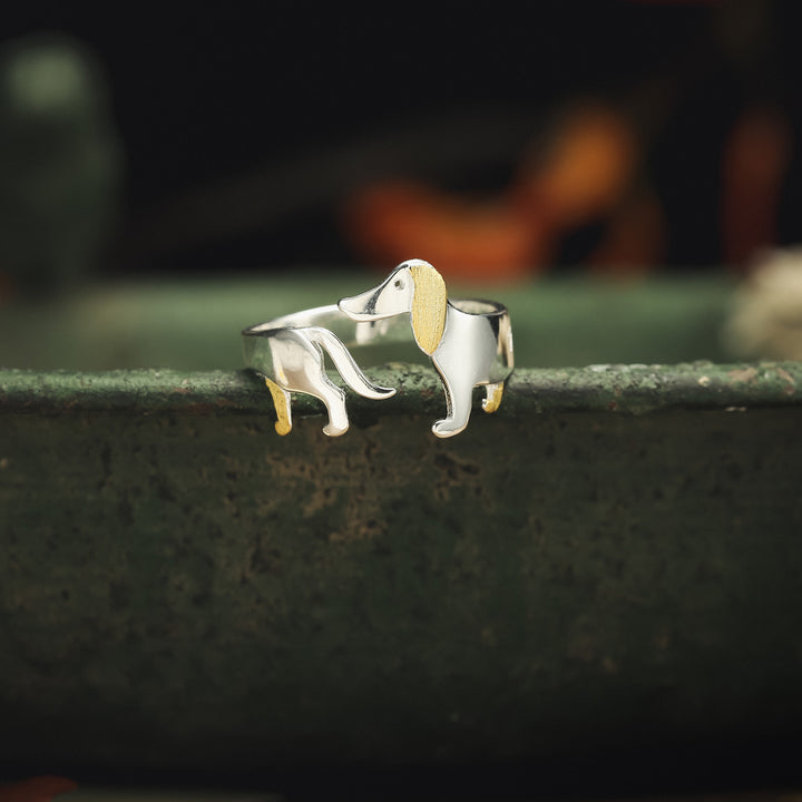Selenichast Walking Dachshund Silver Open Ring