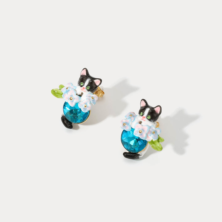 Cute Kitten Sapphire Bloom Stylish Earrings