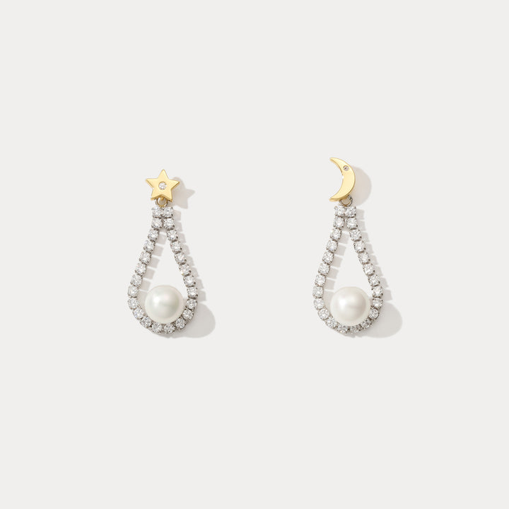 Moon Star Pearl Zircon Earrings