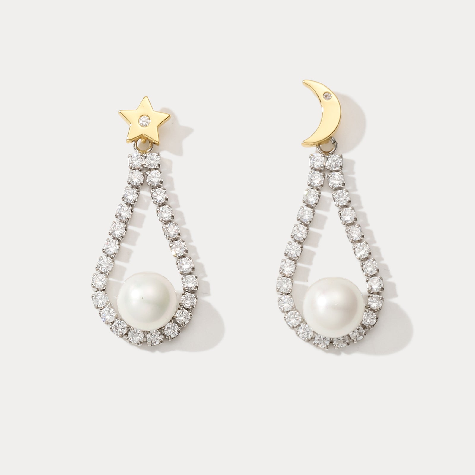 Selenichast Moon Star Pearl Earrings
