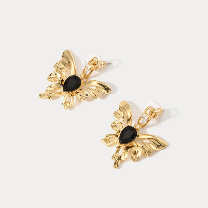 Melting Butterfly Gold Dangling Earrings