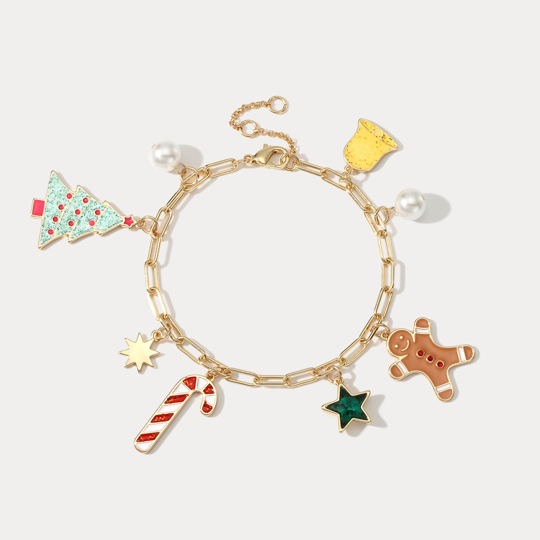 Selenichast Christmas Tree Gingerbread Man Bracelet