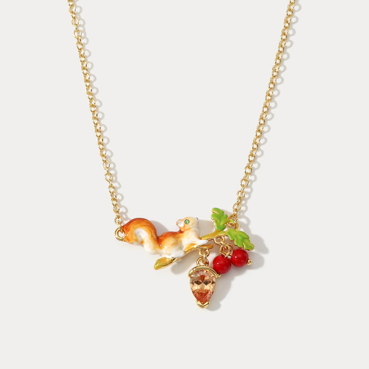 Selenichast Squirrel Diamond Acorn Necklace