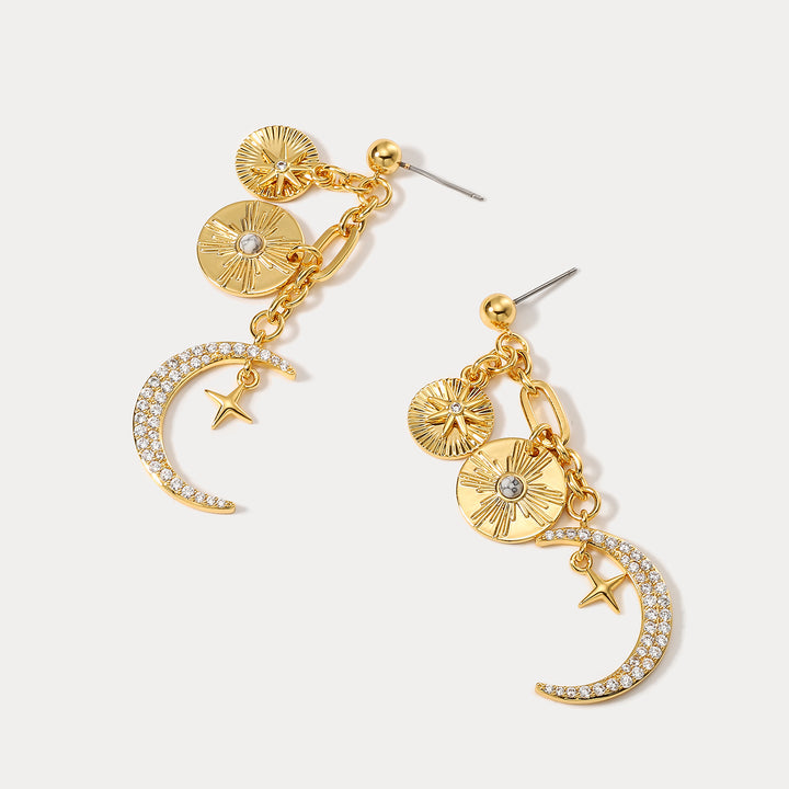 Guardian of Moon And Star Stud Dainty Earrings