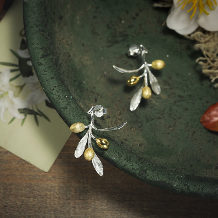 Olive Branch Silver Earrings Autumn Jewelry