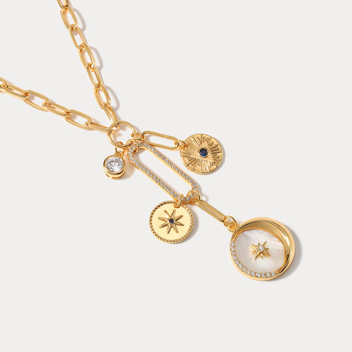 Guardian of Star And Moon Shell Diamond Chain Necklace