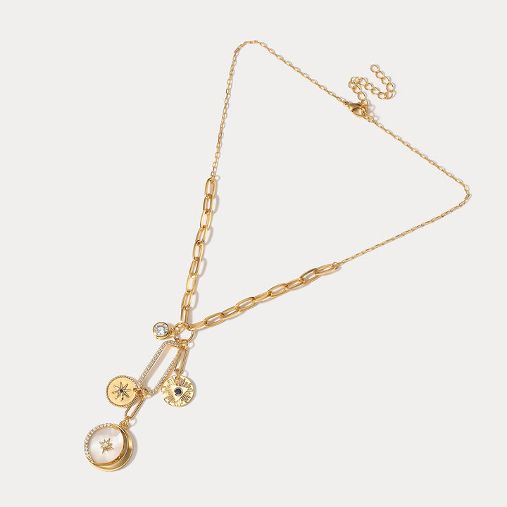 Guardian of Star And Moon Diamond Gold Necklace Jewelry