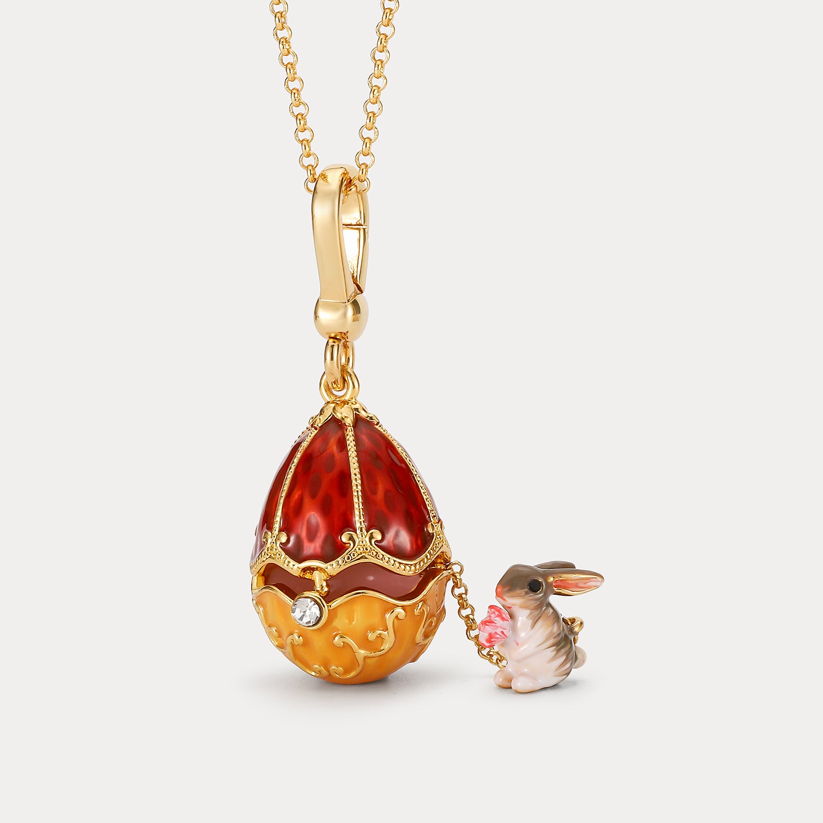 Rabbit & Rose Egg Locket Long Necklace