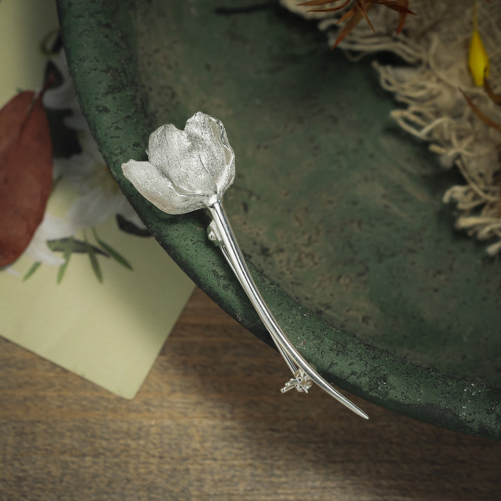 Tulip Silver Brooch Nature Jewelry
