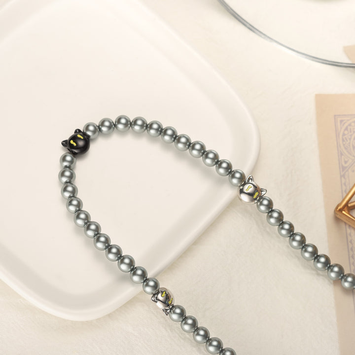 Black Cat Beads Long Necklace